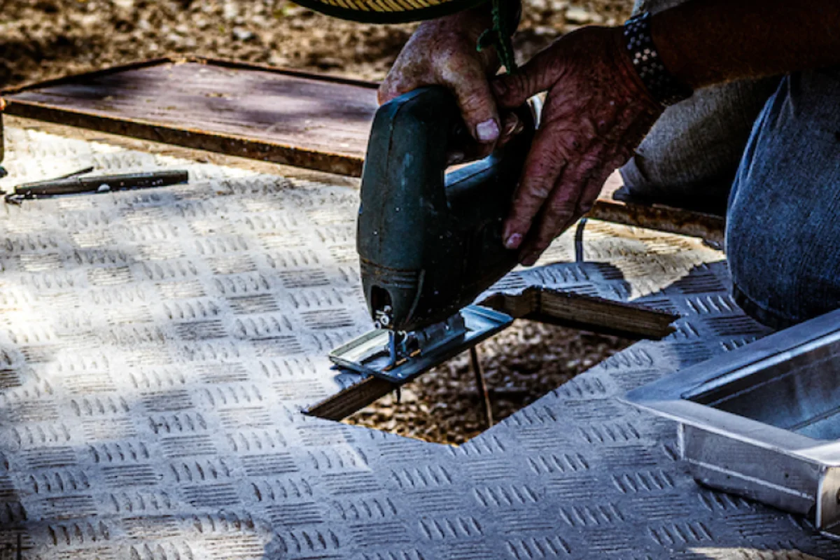 Cutting a recess into a trailer floor to fit a FLIP chock