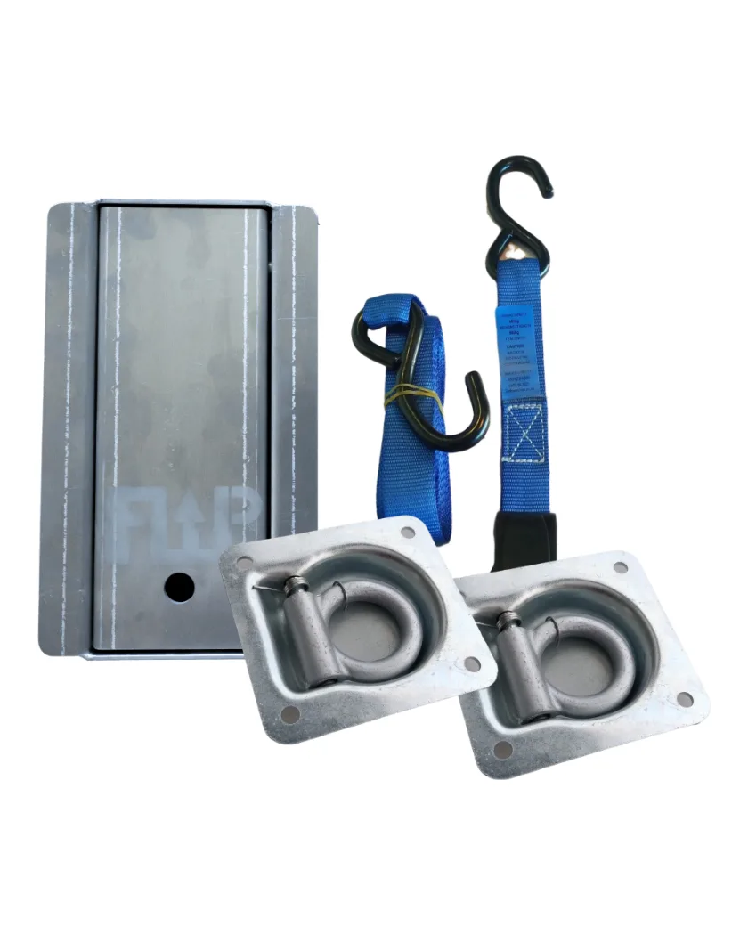 FLIP starter pack — one standard bike chock, two D rings and two tie downs